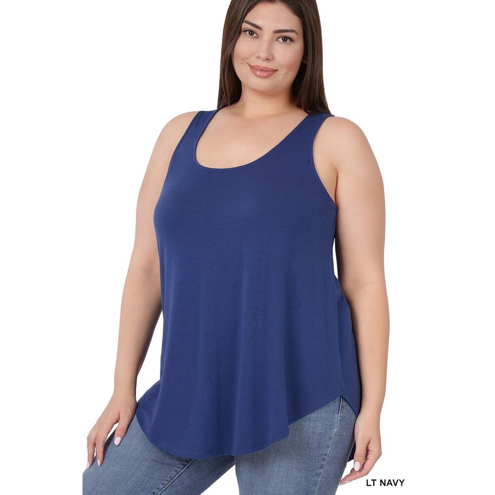 3X Light Navy Scoop Neck Round Hem Tank Top Zenana Plus size comfy cool